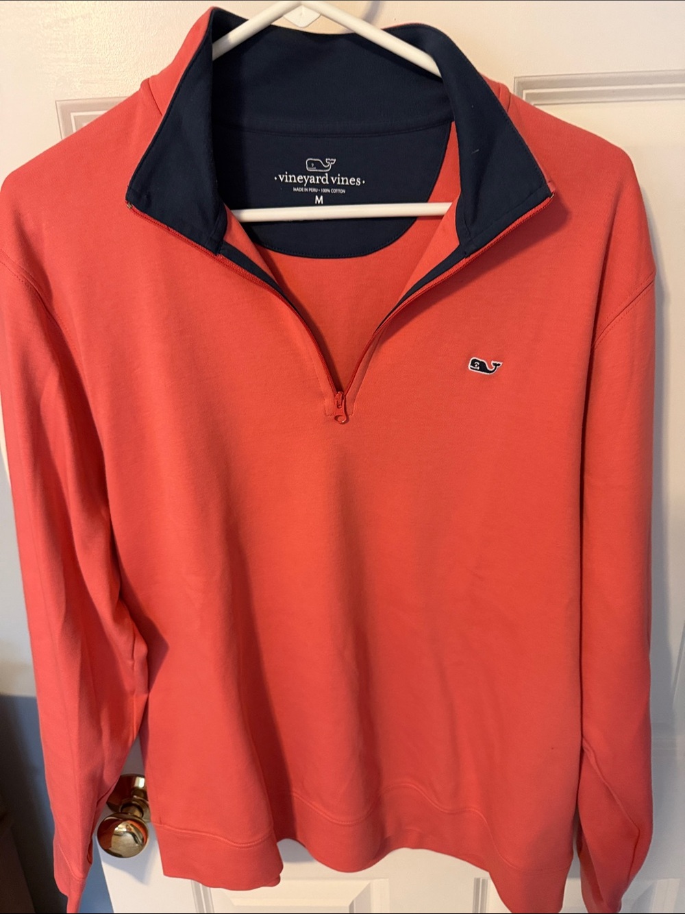 Vineyard Vines Men’s Coral Quarter-Zip Pullover with Navy Trim